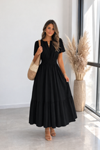 Aura | Vestido Blanco Fluido Elegante con Cintura Elástica