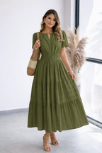Aura | Vestido Blanco Fluido Elegante con Cintura Elástica