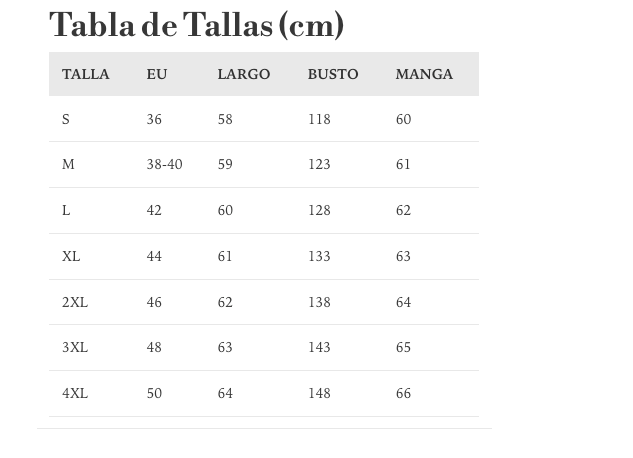 Guía de tallas