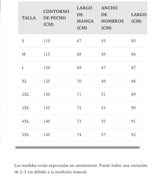 Guía de tallas