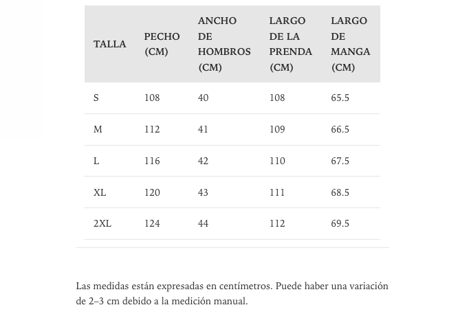Guía de tallas