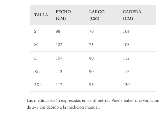Guía de tallas