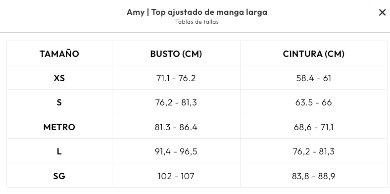 Guía de tallas