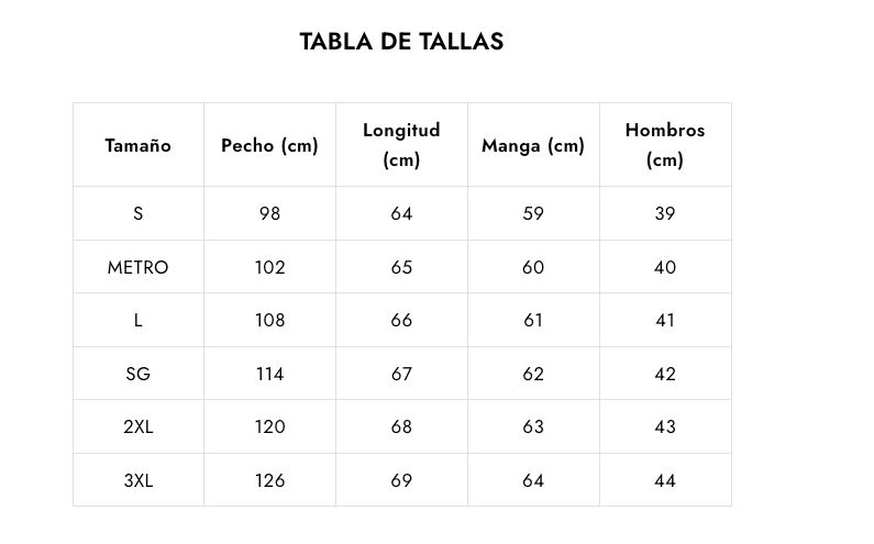 Guía de tallas