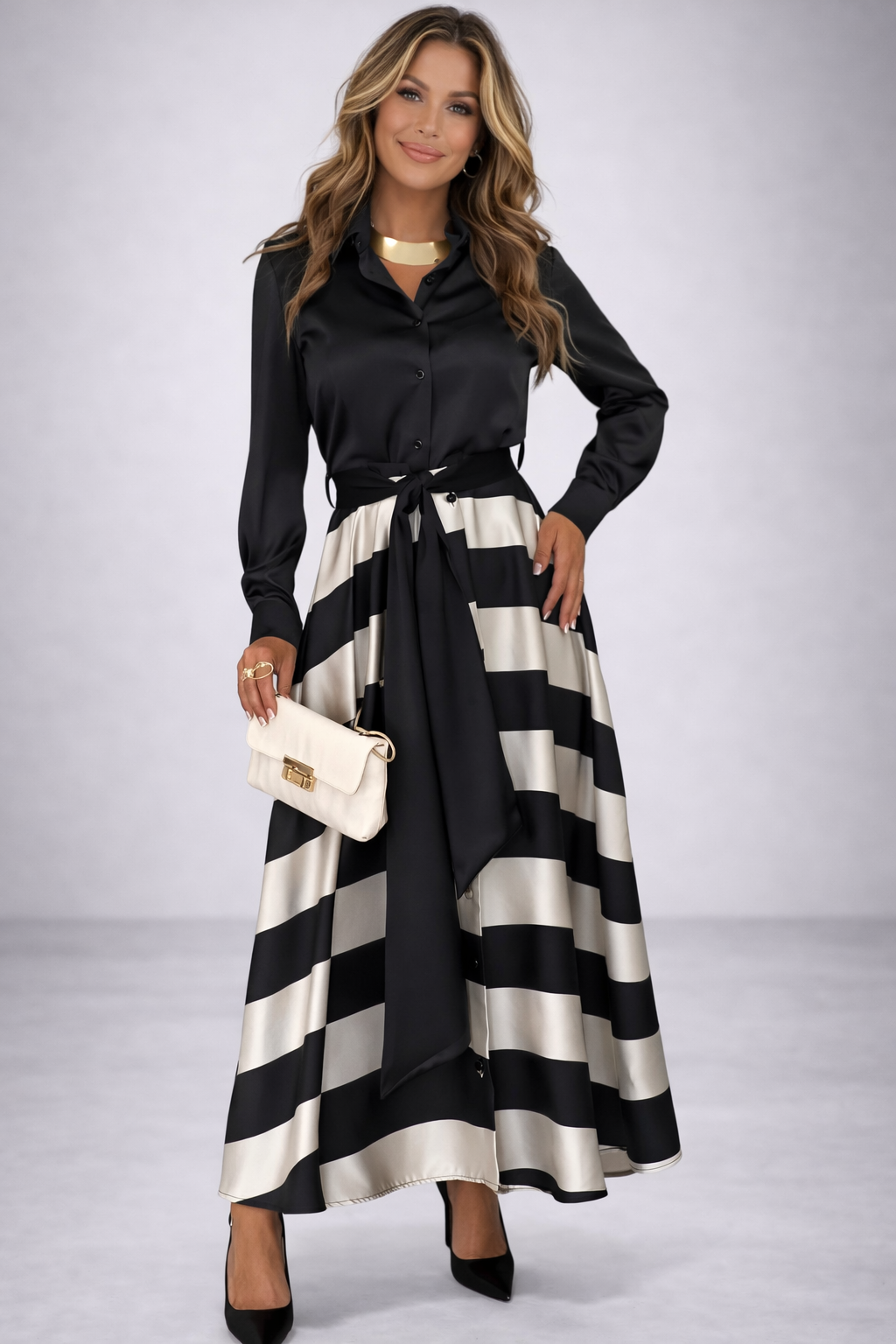 Nessia™ | Vestido con Rayas con Cinturón