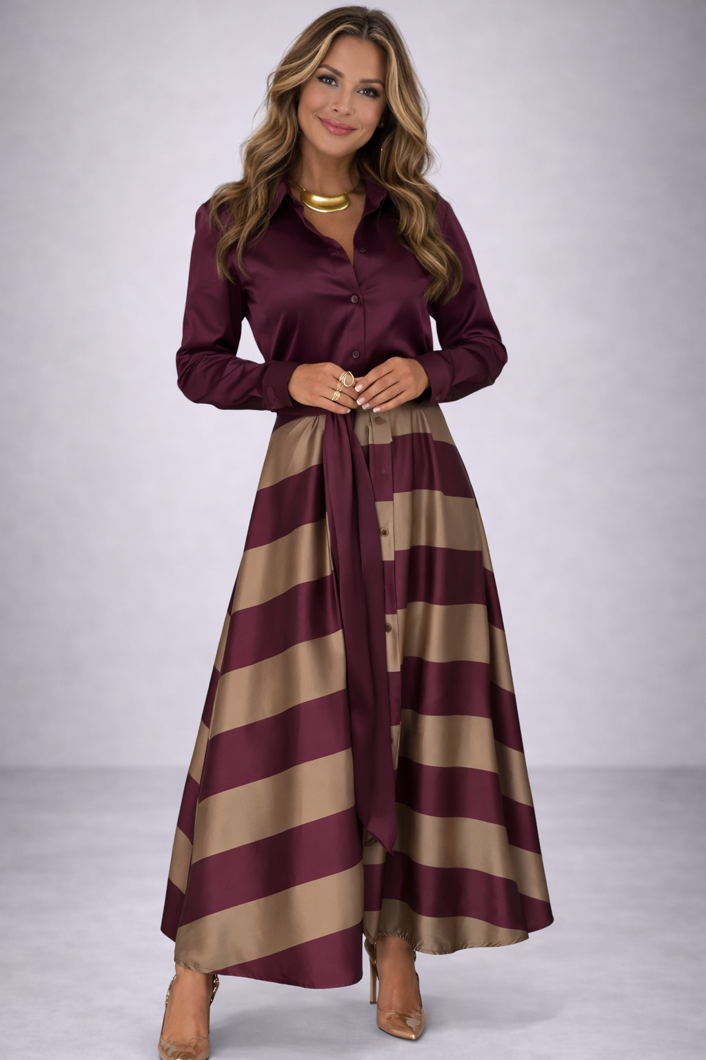 Nessia™ | Vestido con Rayas con Cinturón