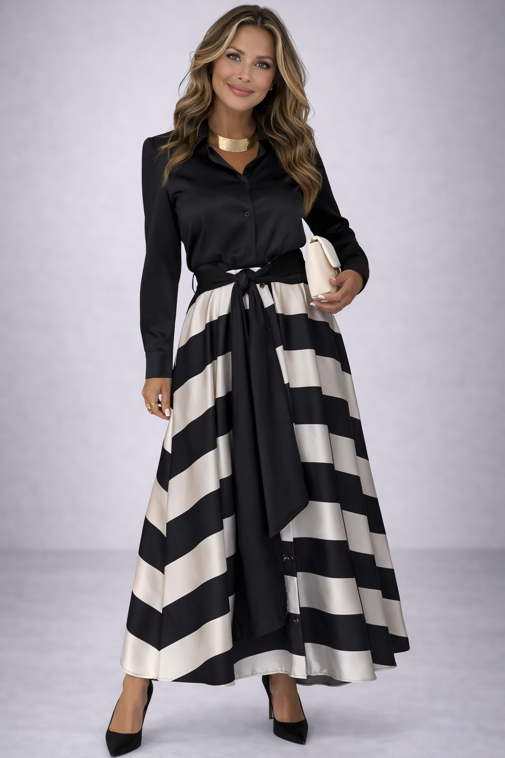 Nessia™ | Vestido con Rayas con Cinturón