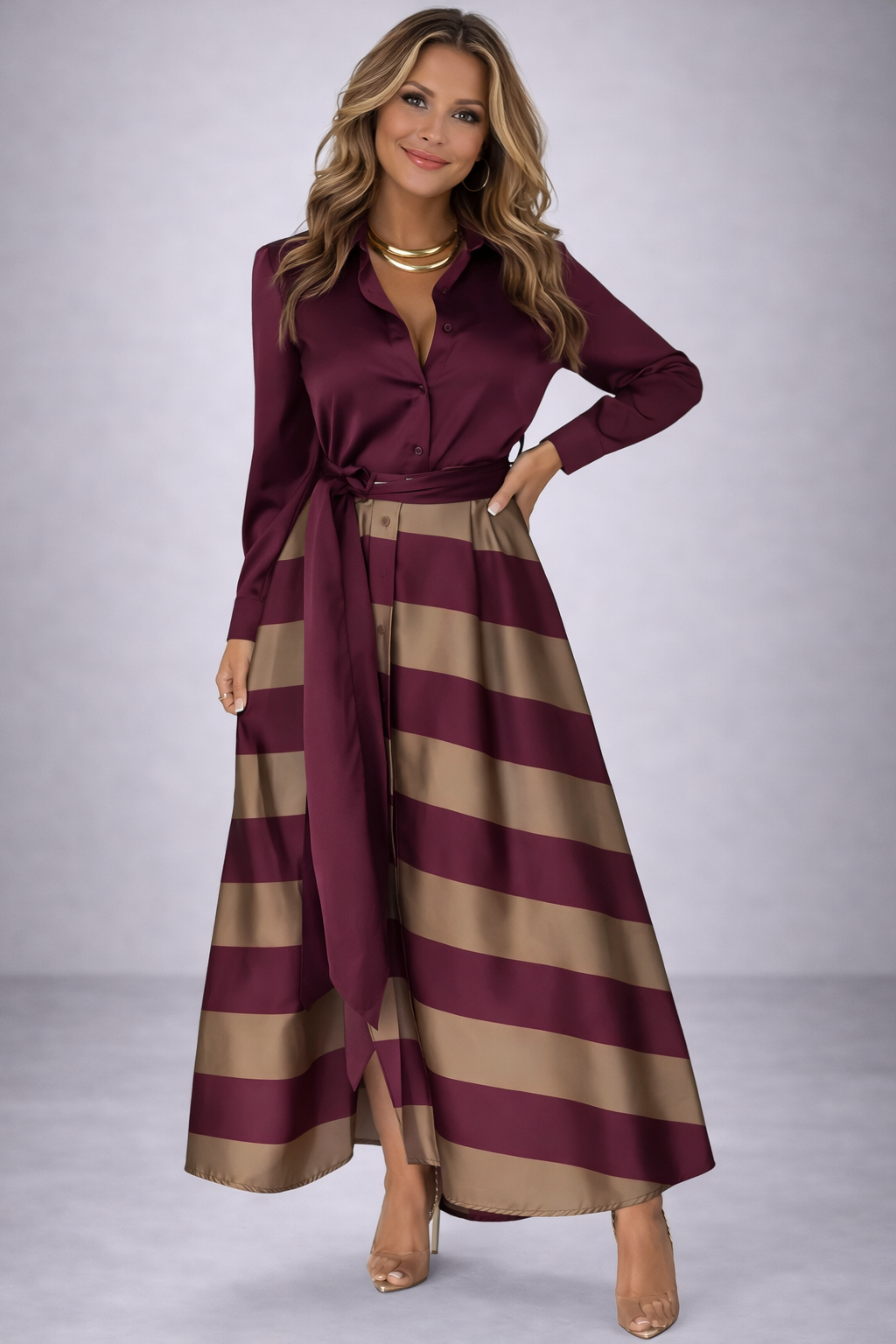 Nessia™ | Vestido con Rayas con Cinturón