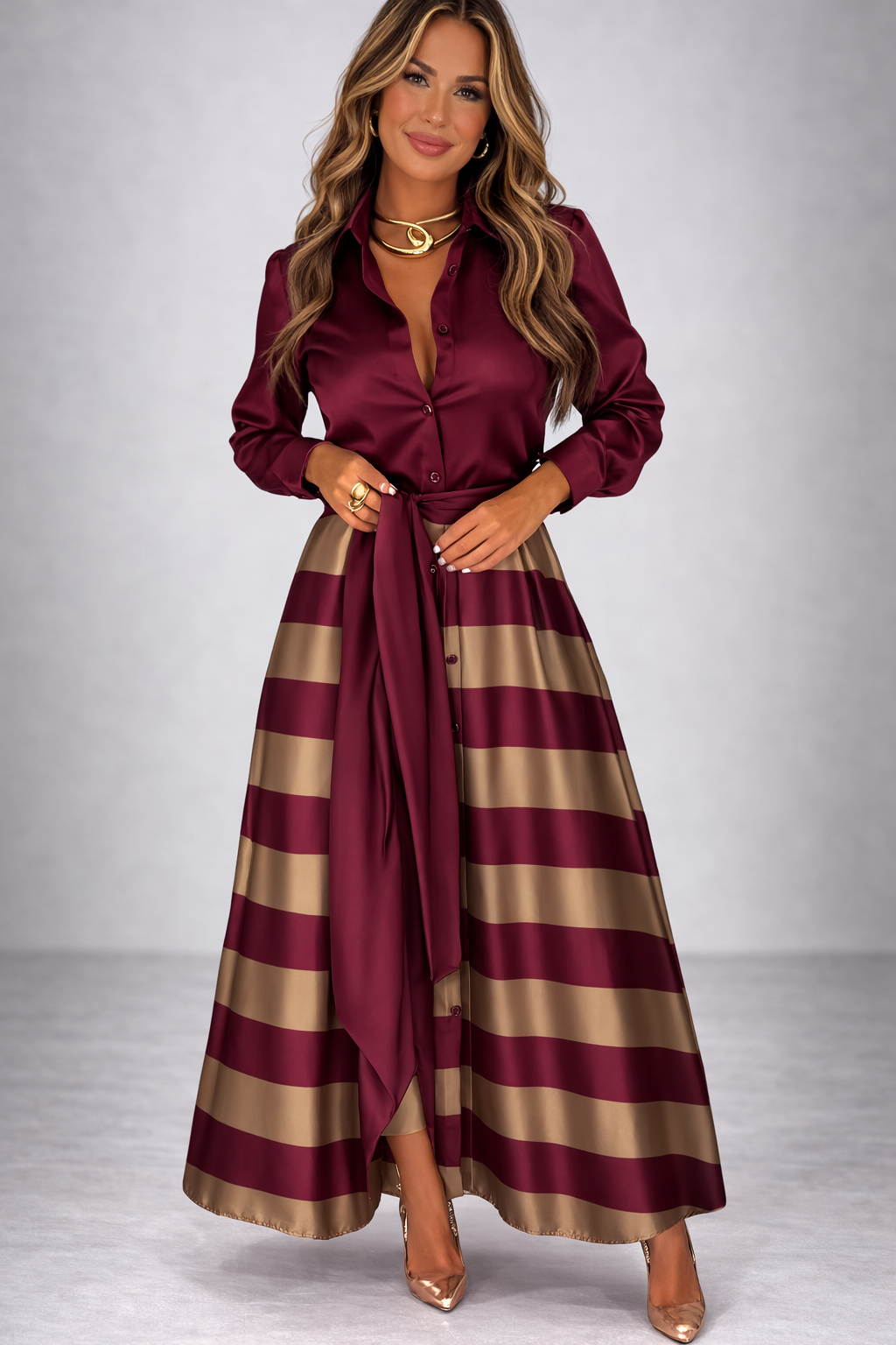 Nessia™ | Vestido con Rayas con Cinturón