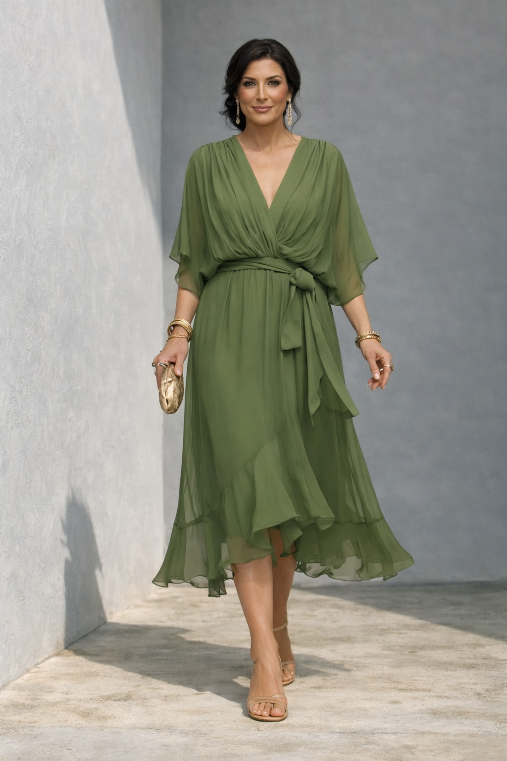 Monica | Vestido de chiffon con escote en V