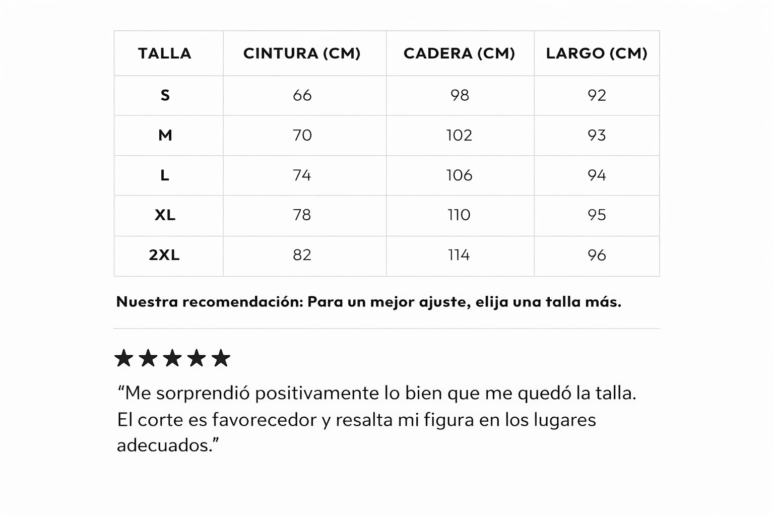Guía de tallas