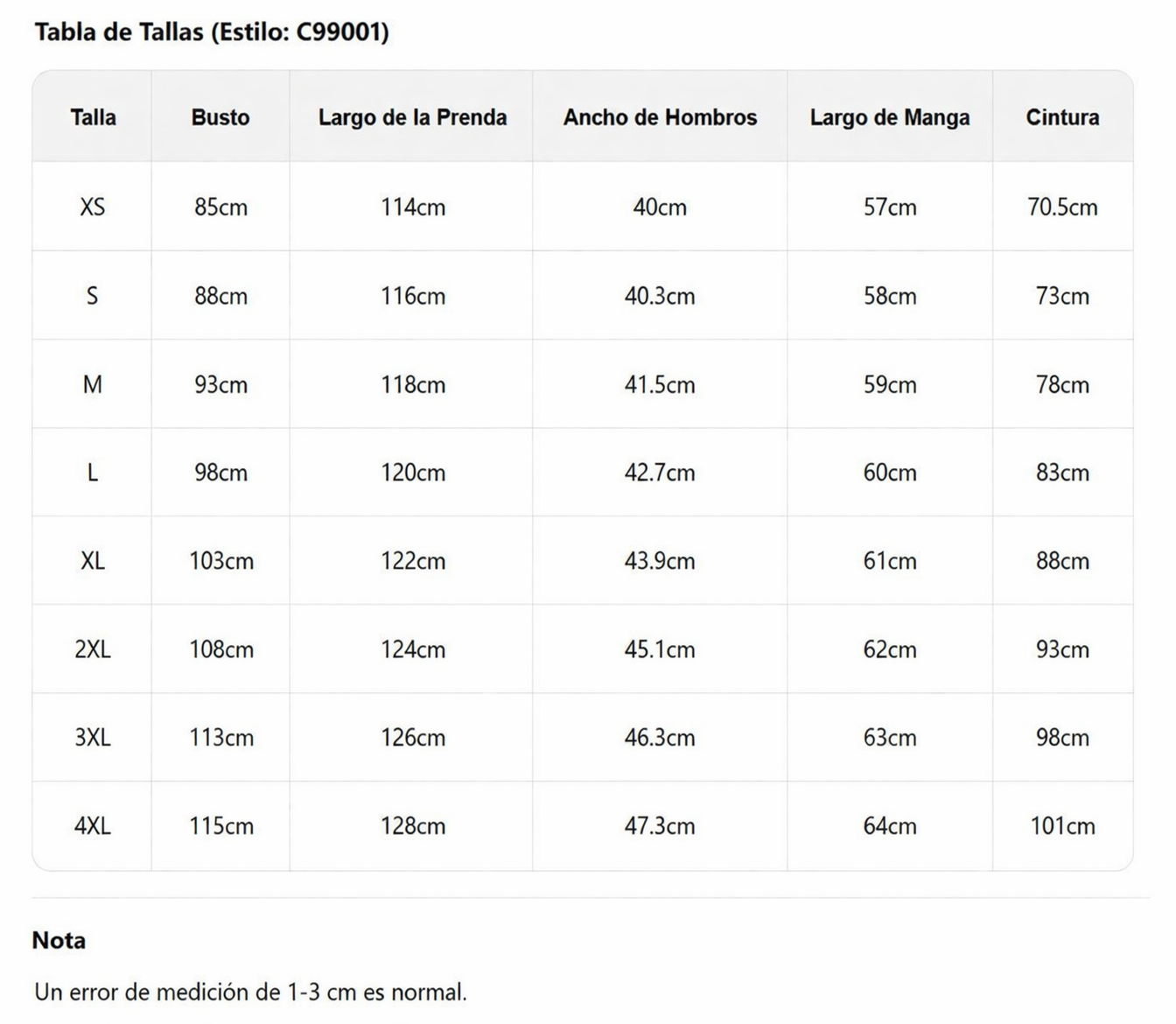 Guía de tallas