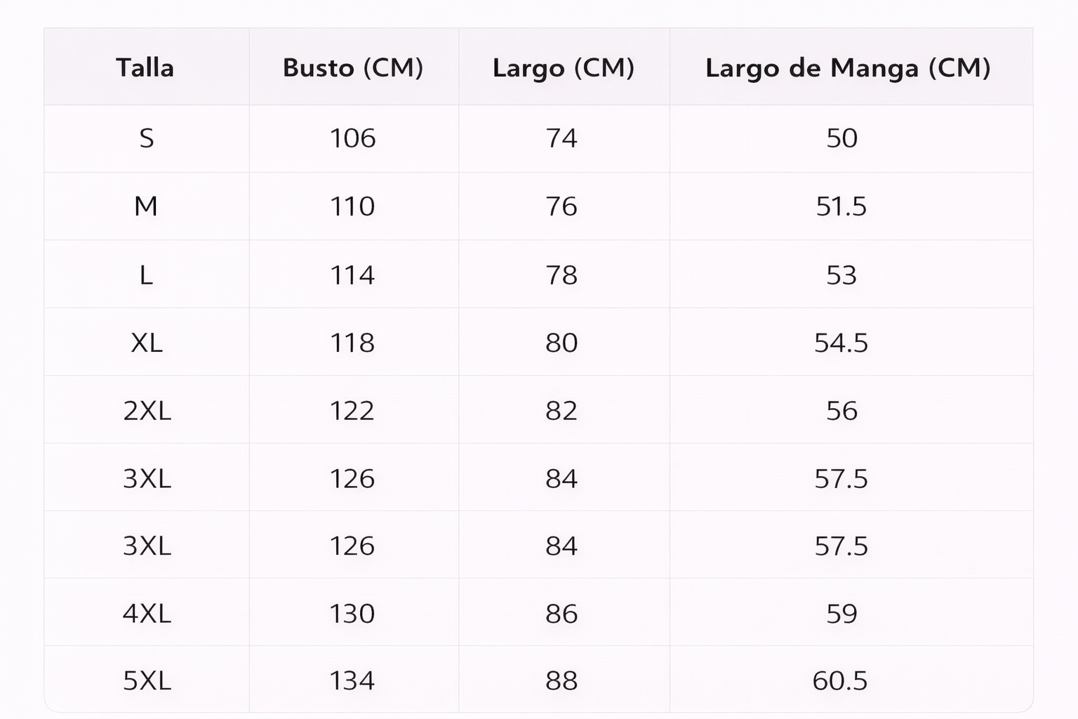 Guía de tallas