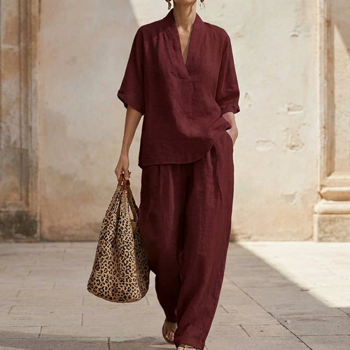ALBA | CONJUNTO DE DOS PIEZAS: CAMISA DE ESTILO RELAJADO Y PANTALÓN DE PERNERA ANCHA
