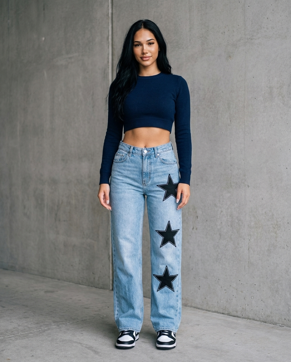 MELISA | JEANS CASUAL RECTOS DE ESTRELLAS