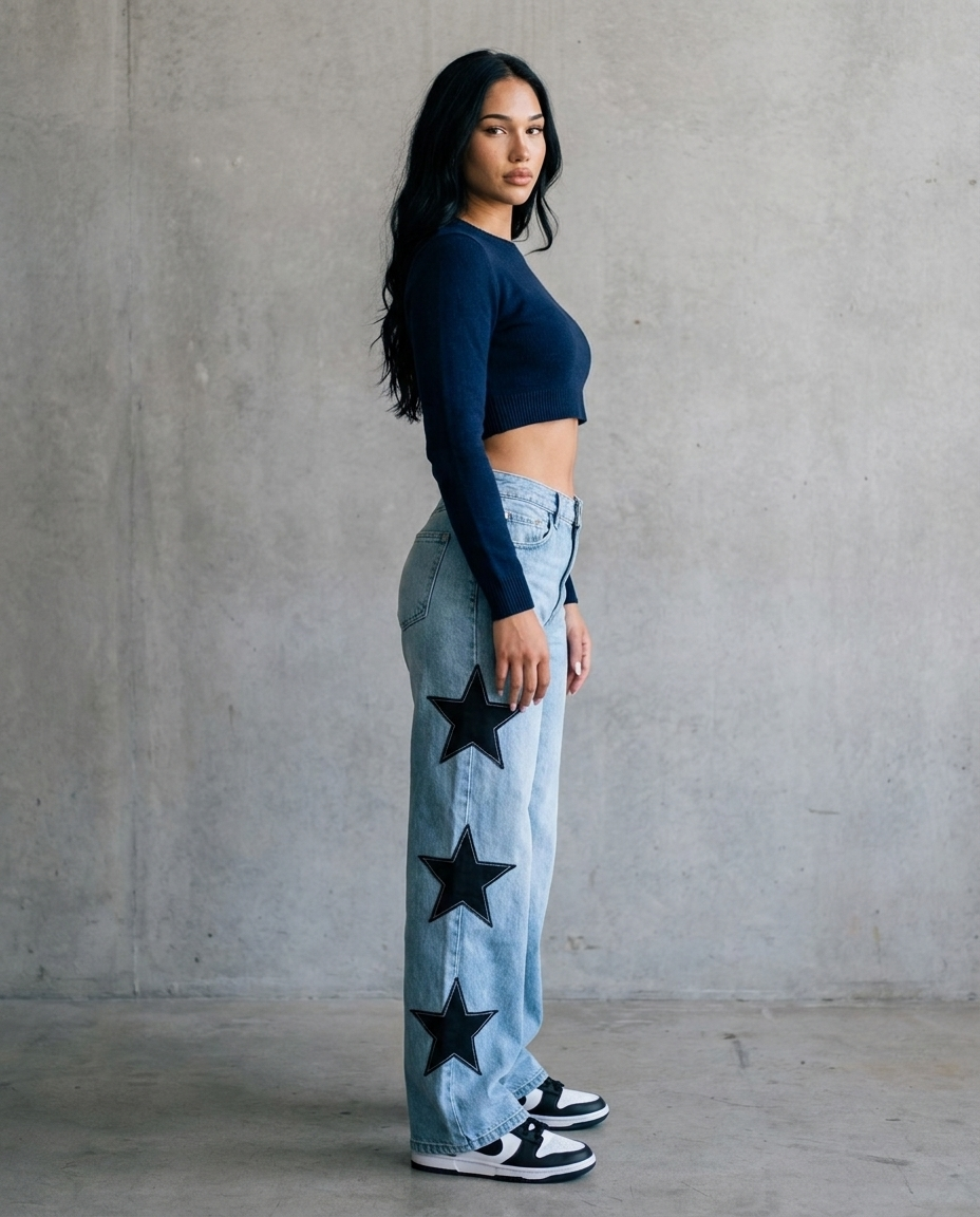 MELISA | JEANS CASUAL RECTOS DE ESTRELLAS