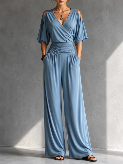 Alia | Elegante conjunto con efecto cruzado y piernas anchas