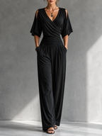 Alia | Elegante conjunto con efecto cruzado y piernas anchas